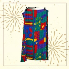 Vintage Skirt Cherry Creek Colorful Size 1X Vibrant Wearable Art Print Stretch