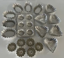 VTG Mini Metal Scalloped Pastry Molds Tartlet Tin Multi Shape - marked Sweden