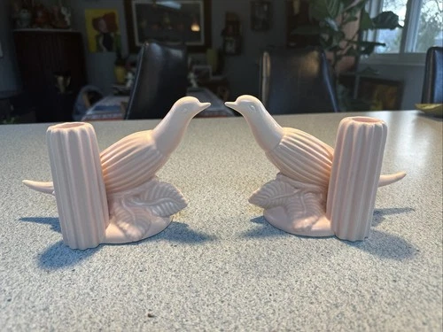 Red Wing Pair Luster Pink Candlesticks Shape # 1135