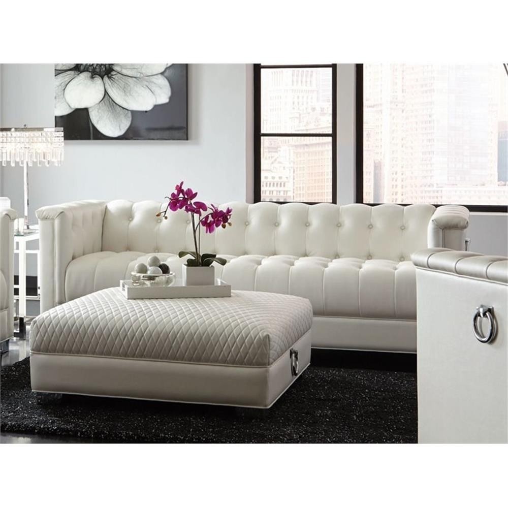 Coaster Chaviano Contemporary Tufted Faux Leather Sofa in White