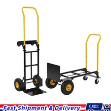 2 in 1 Convertible Hand Truck Heavy Duty Folding Trolley Steel Black+Yellow