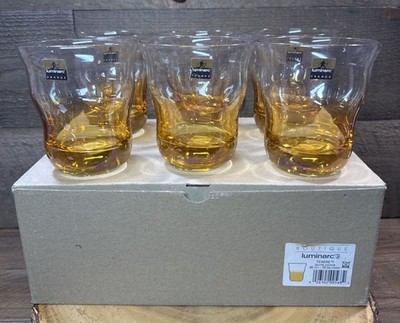VTG LUMINARC BOUTIQUE Tenere Jaune Curve Amber 10oz Drinking Glasses (6) France