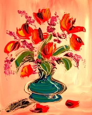 M. Kazav  SUPERB FLOWERS  Abstract  Fine Art Original Painting T679EGE