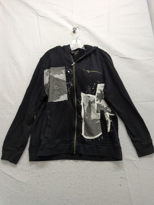 INC International Concepts Black Zip-Up Hoodie With Abstract Print XL