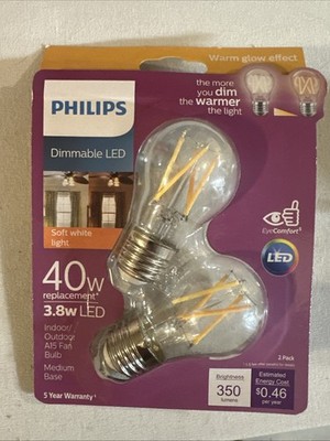 Philips Ceiling Fan Bulbs A15 LED Soft White 40 Watt Equivalent Dimmable 2 PACK