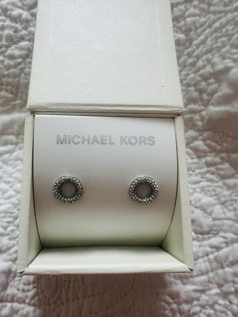 BNIB Michael Kors Silver Tone Pave Round Cubic Zirconia Stud