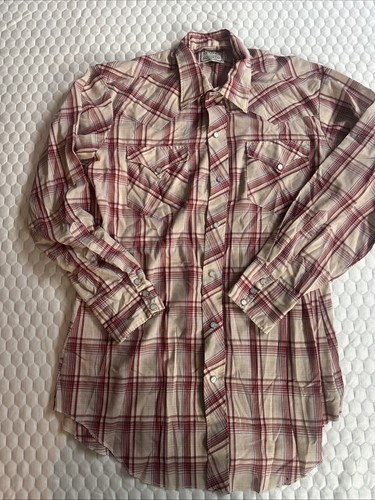 Vintage Hbar C Peral Snap Men’s 16 / 33 Plaid Rockabilly Western Ling Sleeve