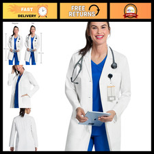 Women's White Lab Coat 33"  35" Long Sleeve Medical Uniform, Healthcare Apparel