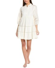 Taylor Ladder-Trim Collared Linen Blend A-Line Dress Women 10 Porcelain Pullover