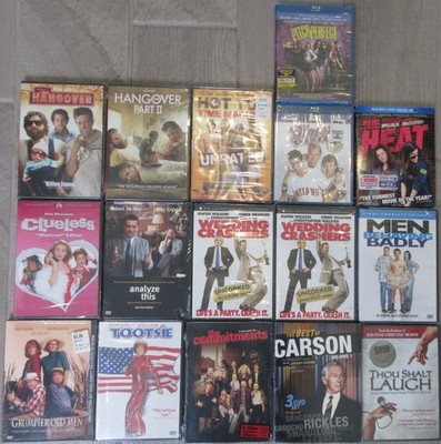 (16) DVD Comedy Humor Heat Hangover Clueless Wedding Crashers Carson Etc. NEW