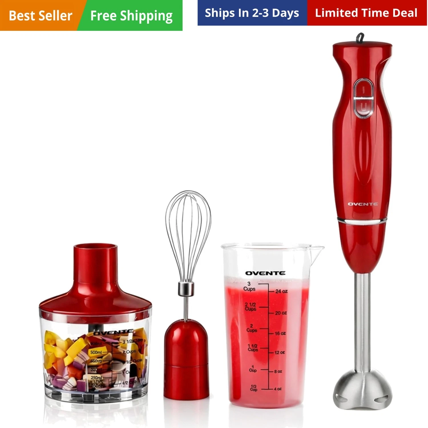 Immersion Hand Blender Set, 300W Corded Electric Handheld Stick Mixer, 2 Mixi...