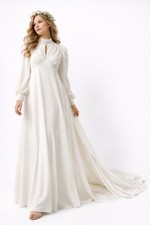vintage 70s WHITE WEDDING DRESS bridal long sleeve bohemian ethereal hippie XS S