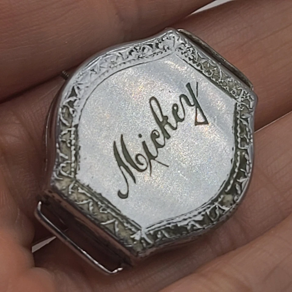 Reloj Emerson Art Deco Vintage Damas Chapado en Oro FALTA VÁSTAGO Mickey grabado Foto 3 de 4