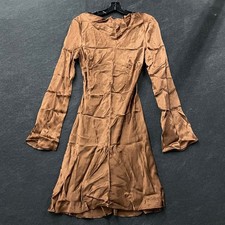 ANTHROPOLOGIE Long-Sleeve Cowl-Neck Mini Dress Women's Size S Brown