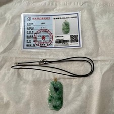 Jade Carving Pendant Green  White 18k Gold Hardware Certified Used