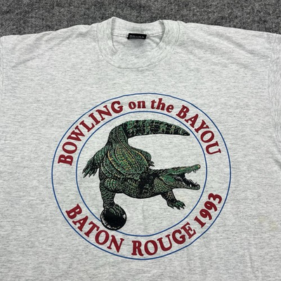 #ad Vintage Baton Rouge Bowling Shirt Mens Extra Large Gray Alligator Bayou 1993 $24.88