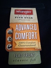 Wrangler Advanced Comfort Work Wear-Flat Front-44/30-Stretch Pants-Black-NWT