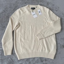 Barbour Casey Cable Knit Sweater Mens Medium Whisper White Crewneck 185 New NWT