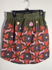 Anthropologie Maeve Skirt Women M Embroidered Elastic WaistCasual Green Vibrant