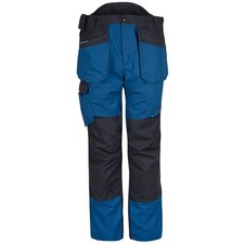 Image of Portwest T702 WX3 Holster Work Trousers Persian Blue Trade Workwear Free Kneepad