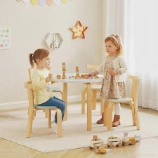 Qaba 5 Piece Kids Table and Chair Set, Wooden Table and 4 Chairs, Green