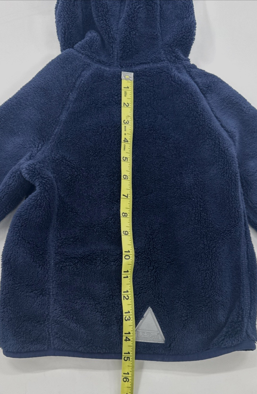 LL Bean Fleece Jacket with Ears Boys 4T Blue Teddy Bear Zip Hi-Pile thumbnail 7