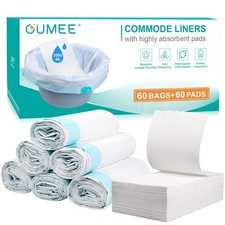 Disposable Commode Liners with Absorbent Pads - 60 Leak-Proof Bags