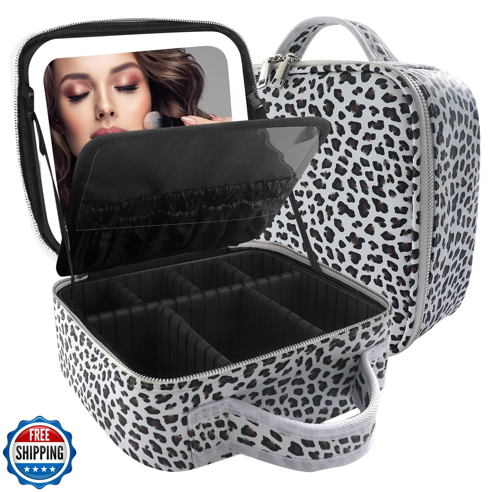 MOMIRA Travel Makeup Case with Mirror and Light Cosmetic Organizer Bag