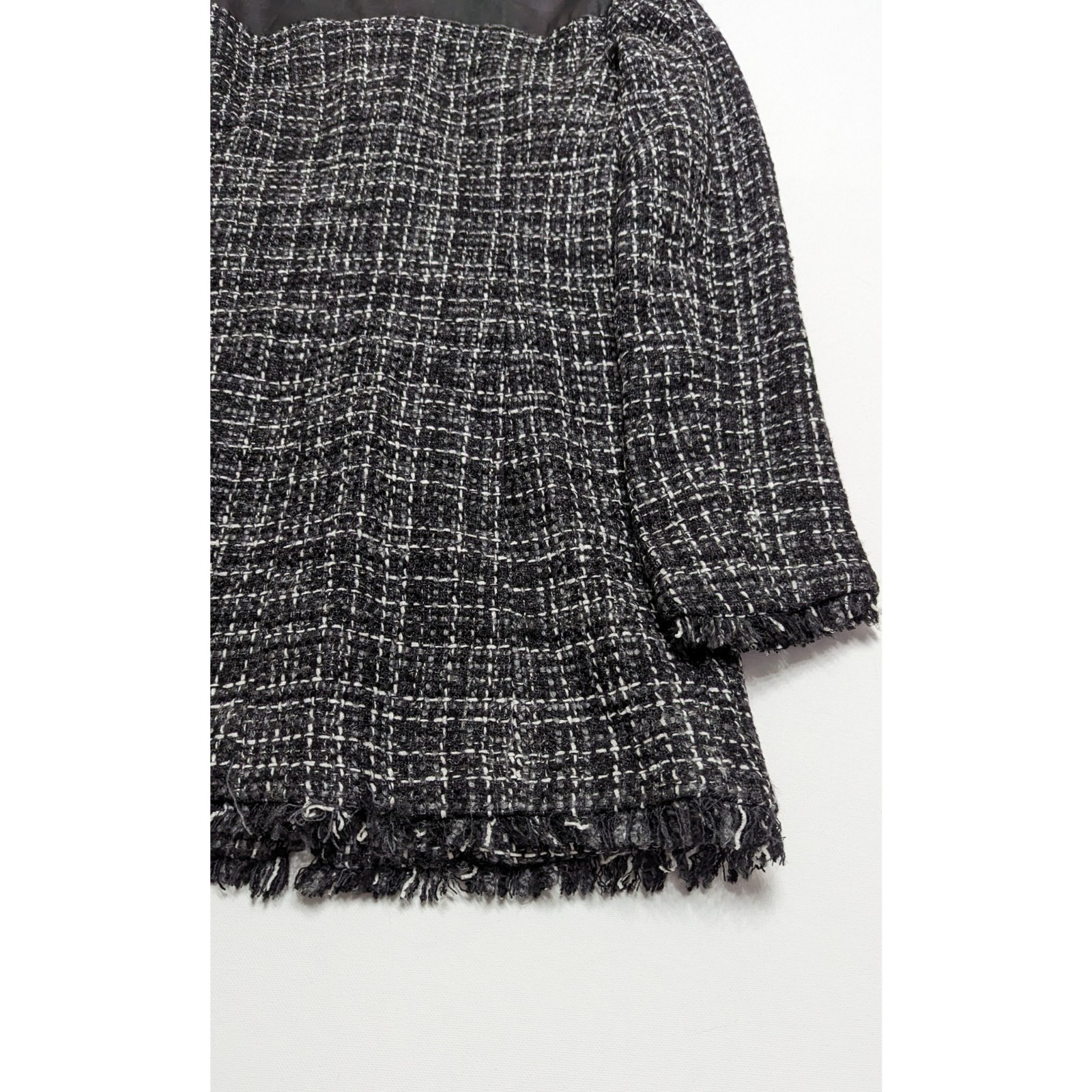 ZARA Studded Faux Leather Frayed Tweed Jacket Women's Size XS