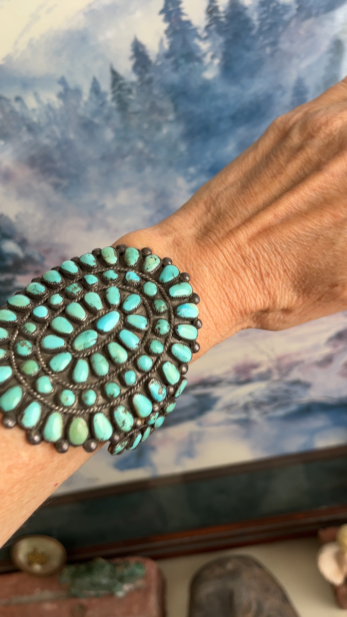 RARE! 73 Stones Large Vintage Sterling Silver and Turquoise