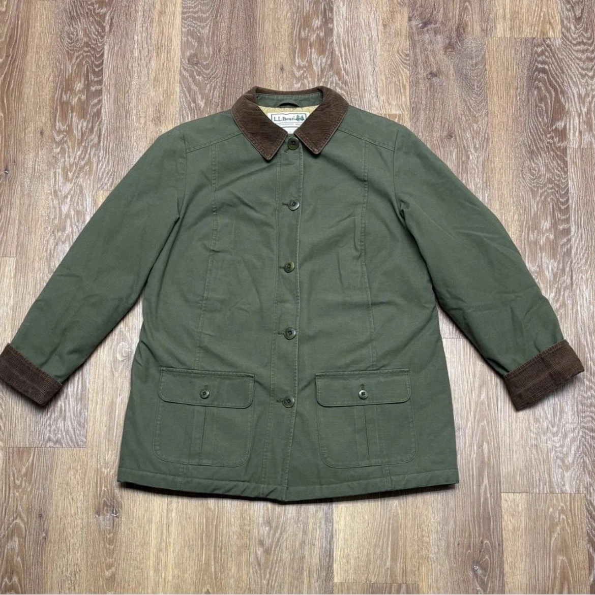 Vintage L.L.Bean Field Canvas Barn Jacket Mens Small Olive Green Brown image 1