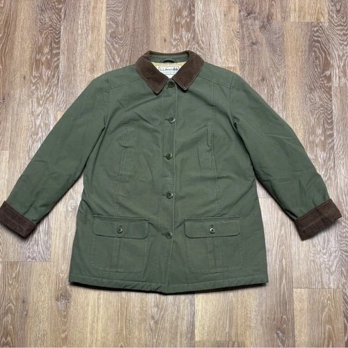 Vintage L.L.Bean Field Canvas Barn Jacket Mens Small Olive Green Brown video thumbnail
