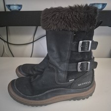 Merrell Women's Decora Chant Waterproof Black Suede Snow Boots Size 8UK