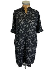 NEXT DRESS 14 BLACK GREY Knitted Floral Tunic Stretchy Ruffle Neck Cuff Midi