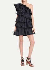 Women Ulla Johnson One Shoulder Ruffle A-line Mini Dress Black