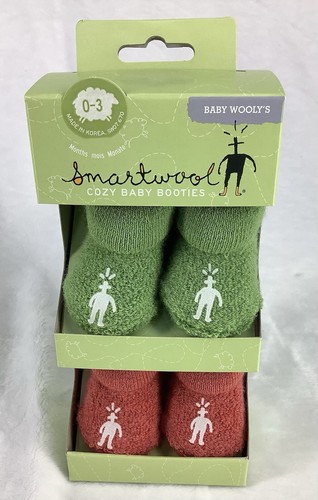 Smart Wool Infant Booties 0-3 Month 2 Pack Heather Orange Leaf Green 250607/SA - 第 1/5 張圖片