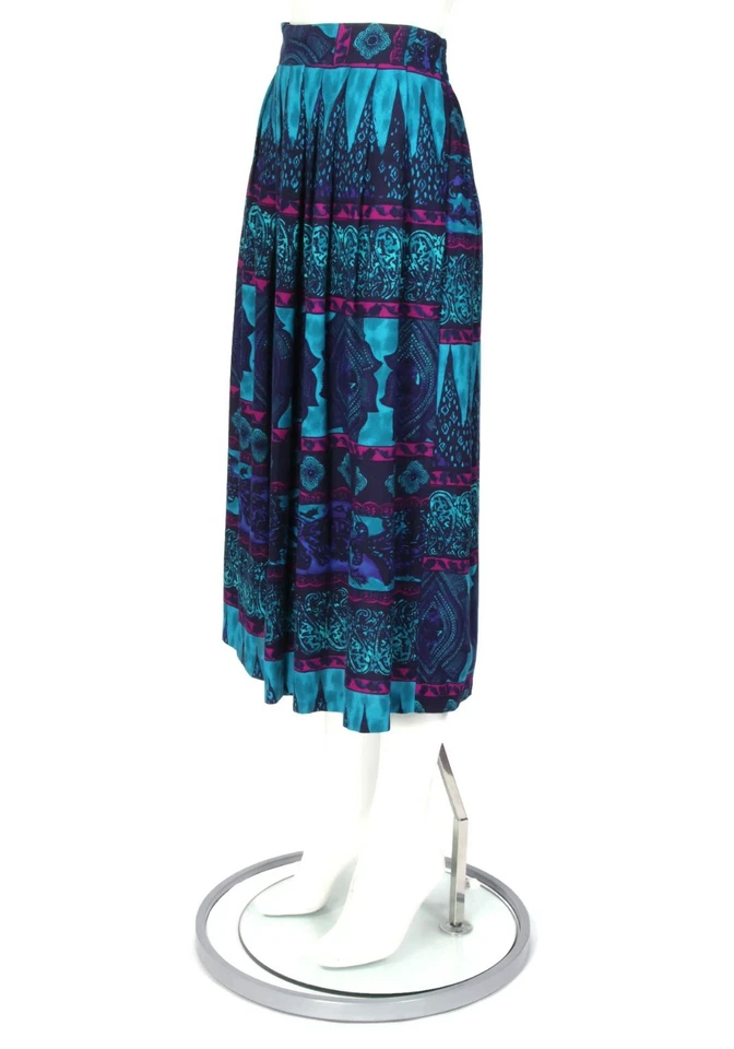 Vintage 1990's Turquoise Magenta Ornamental Paisley Pleated Skirt sz M /350 - Image 4 of 4
