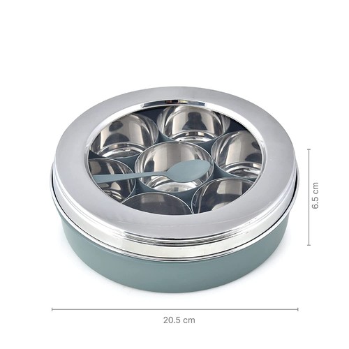 SPICE BOX/JAR/CONTAINER/RACK, 7 compartments, Stainless Steel (Moss Green) - 第 5/6 張圖片