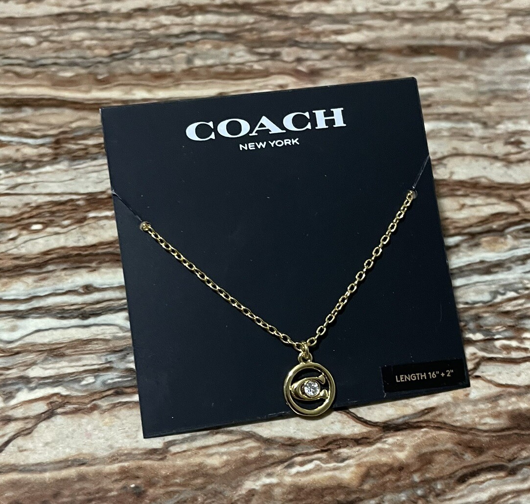 COACH ゴールド Cロゴ ネックレス Coach Jewelry Gold Necklace Crystal Round Coach Signature C