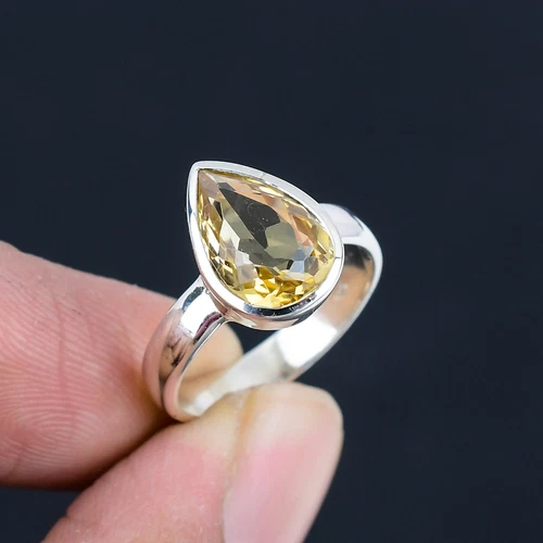 Natural Citrine Gemstone 925 Sterling Silver Teardrop Ring For Women HR-316