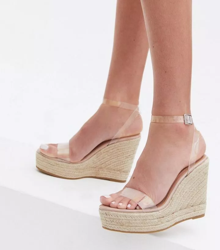 Ladies New Look Cream Clear Strap Espadrille Wedge Sandals Half Price Vegan New