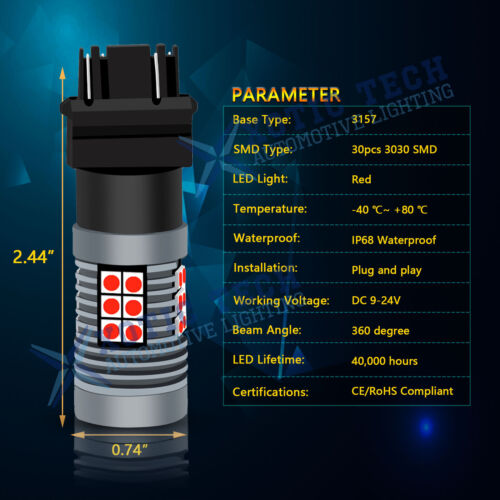 3157 3030 30-SMD LED Strobe Flashing Blinking Brake Stop Tail Light Bulbs Lamps - Bild 6 von 12