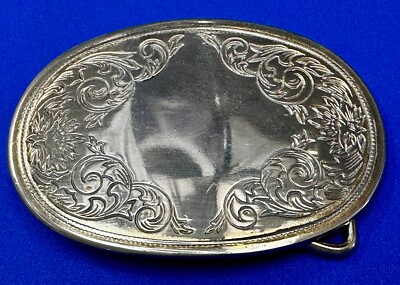 Western Flower Swirl Design Light Gold Tone Oval Vintage Belt Buckle