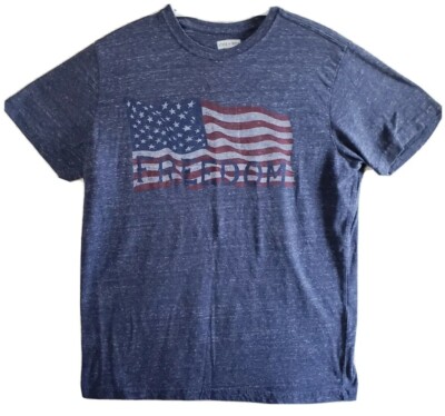 State of Mind Gray Speckled T-Shirt w/ American Flag/Freedom Men's L S. Sleeve