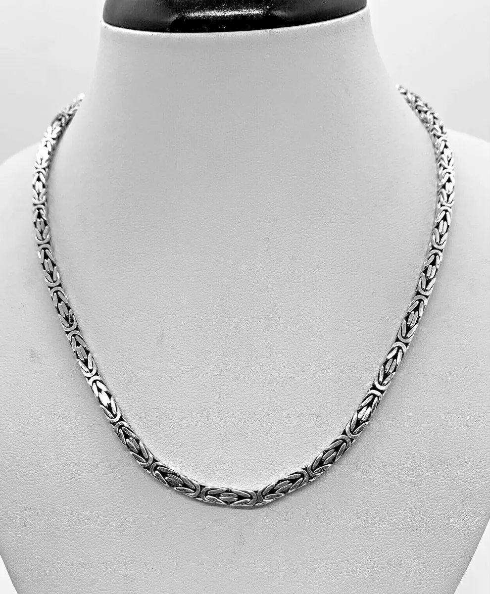 925 Sterling Silver Square Byzantine Chain Necklace Oxidized 3.5mm