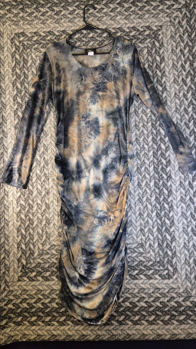Objex Womens sz 2XL Y2K tye dye long sleeve Dress Bodycon