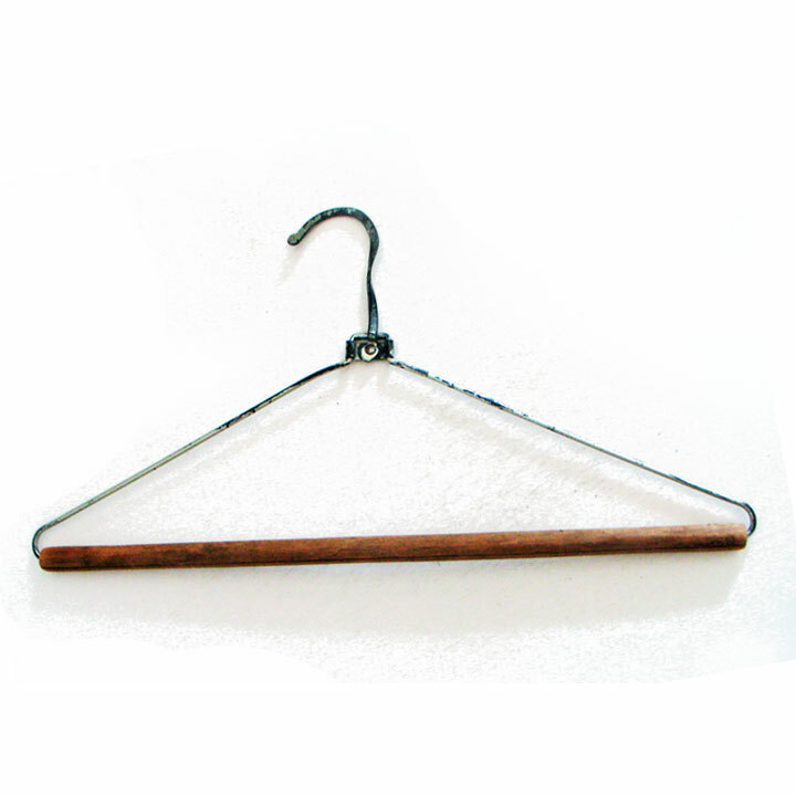 Antique Rustic Clothes Hanger, Wooden Dowel Top Curve… Gem