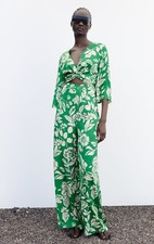 ZARA MULTICOLOURED PRINT SATIN JUMPSUIT WITH KNOT DETAIL SIZE M BNWT