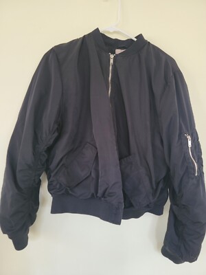 H&M Divided Black Bomber Jacket Women Size 18 Snap Pockets Lined 
