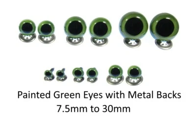 CELLOEXPRESS BEMALT GRÜN breite Augen Katzen Kristallaugen mit METALLRÜCKEN - Teddybär Puppe